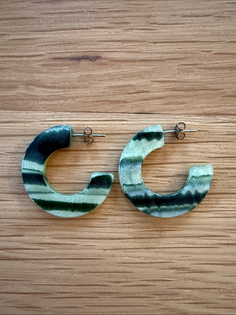 Green Striped Hoop Earrings